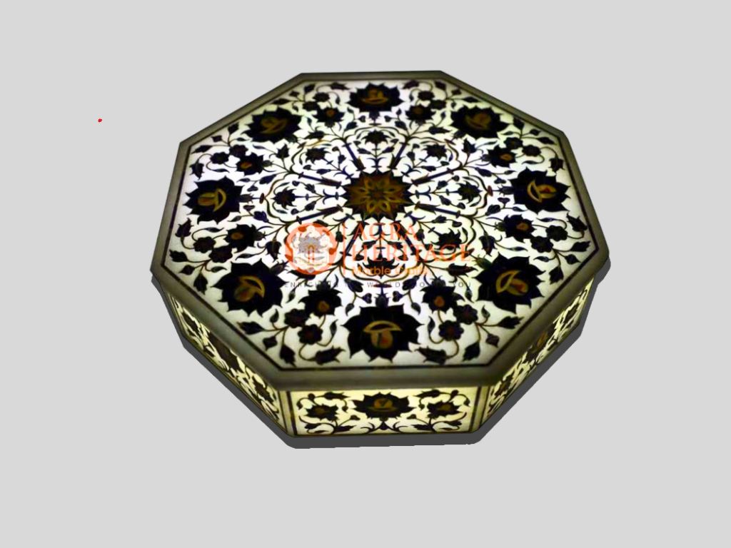 Marble Jewelry Vintage Box Lapis Floral Art